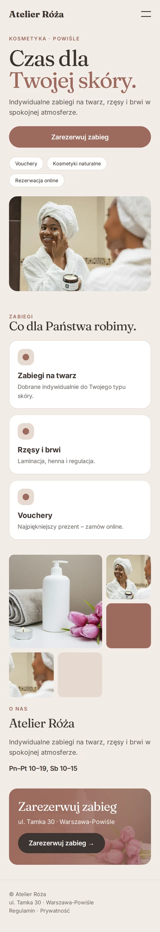 Widok mobilny przykładowej strony dla salonów kosmetycznych