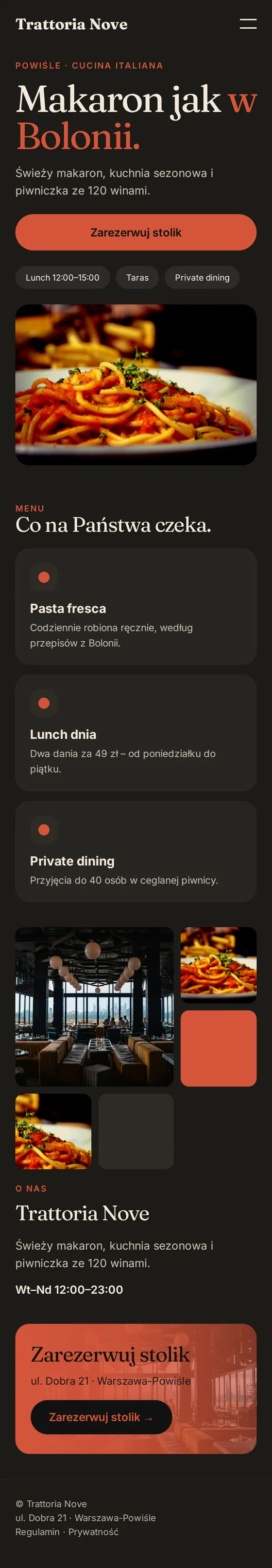 Widok mobilny przykładowej strony restauracji