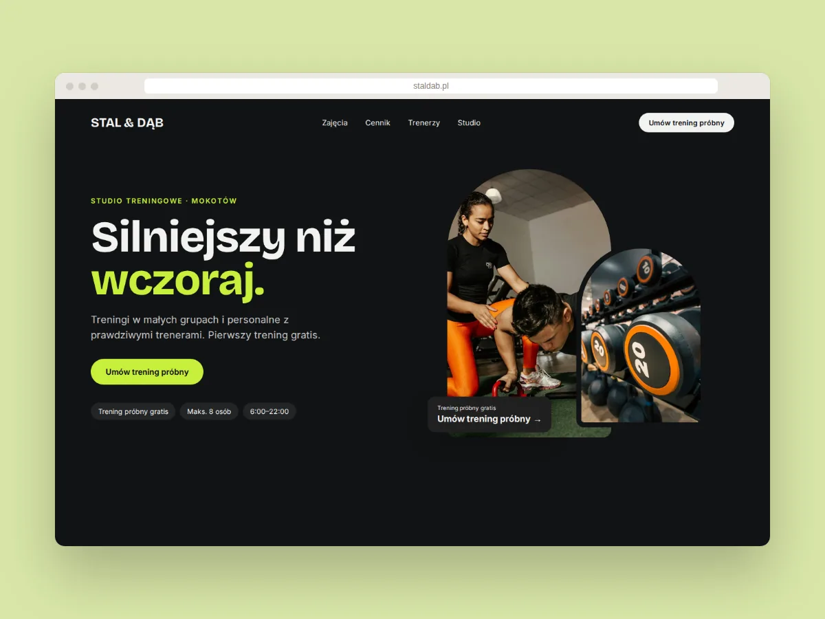 Projekt strony studia treningowego STAL & DĄB z Mokotowa