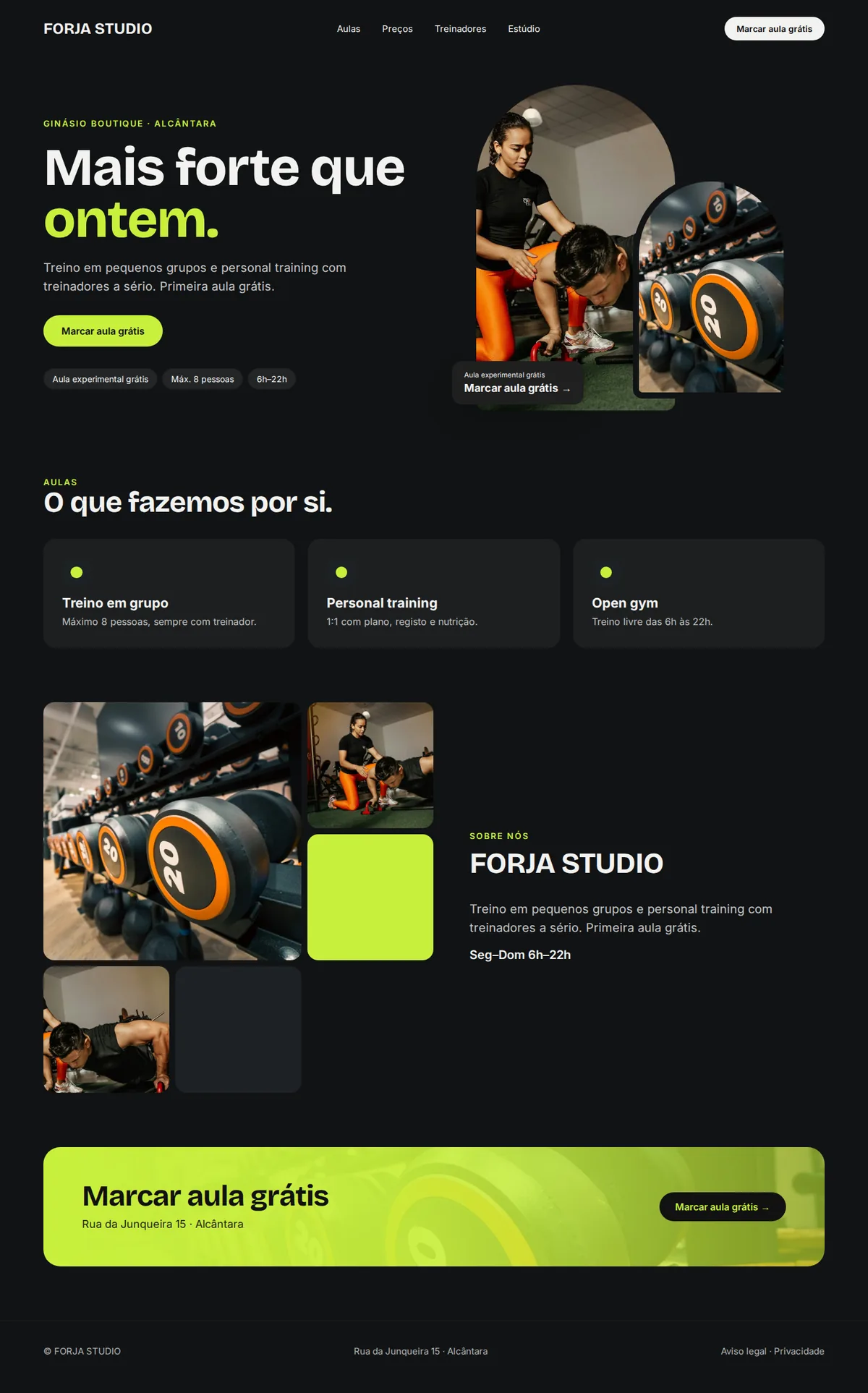 Site de exemplo completo para ginásios e personal trainers no computador: FORJA STUDIO
