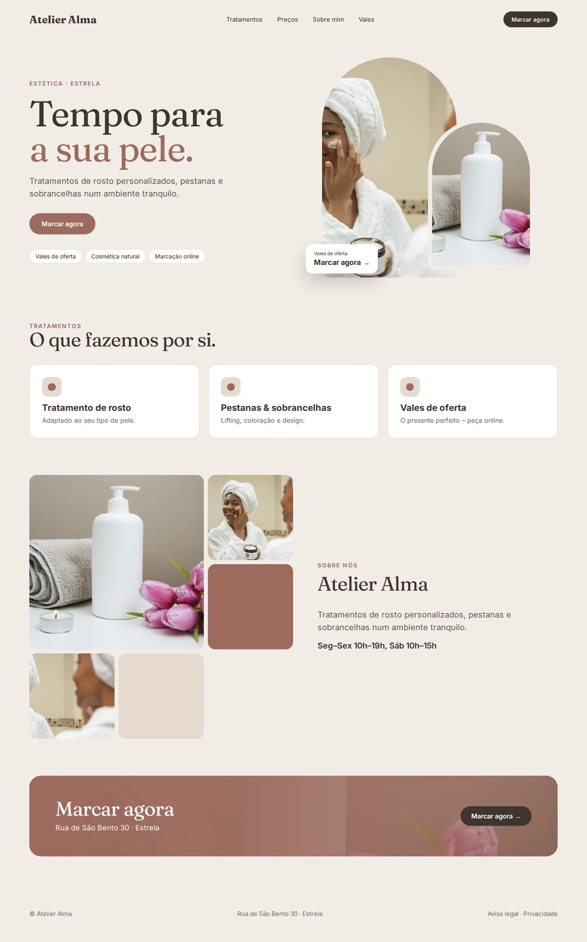 Site de exemplo completo para centros de estética no computador: Atelier Alma