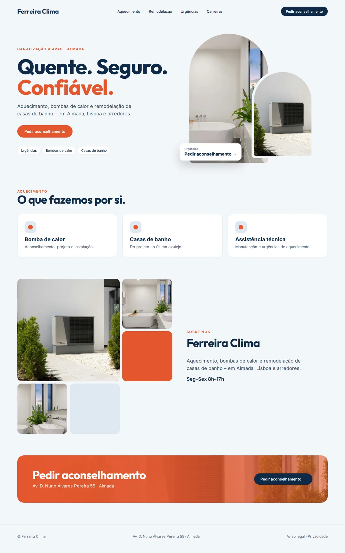 Site de exemplo completo para canalizadores e empresas de aquecimento no computador: Ferreira Clima
