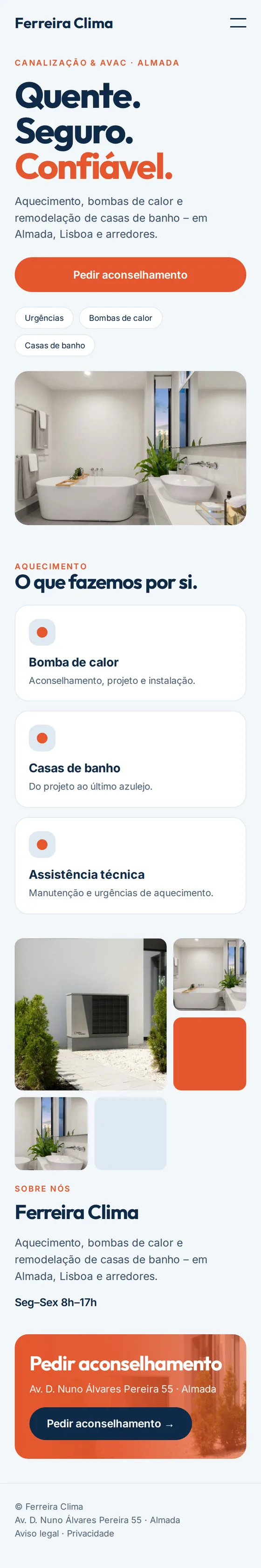 Versão para telemóvel do site de exemplo para canalizadores e empresas de aquecimento