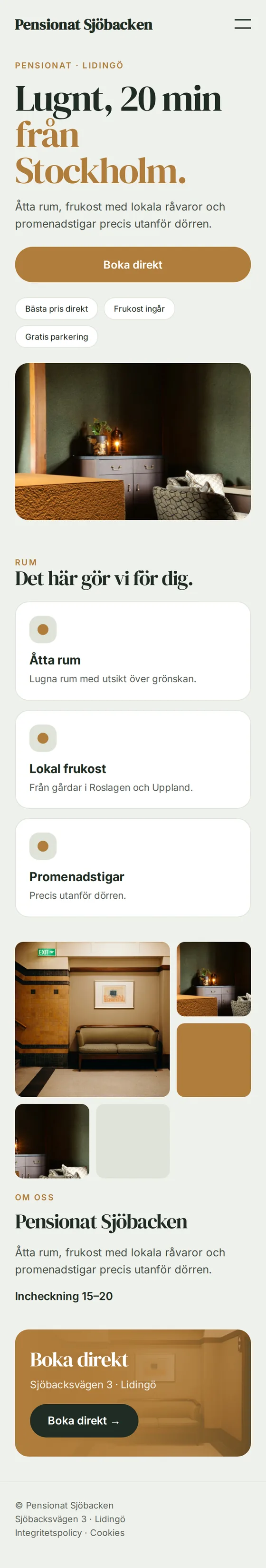 Mobilvy av exempelhemsidan för hotell och B&B