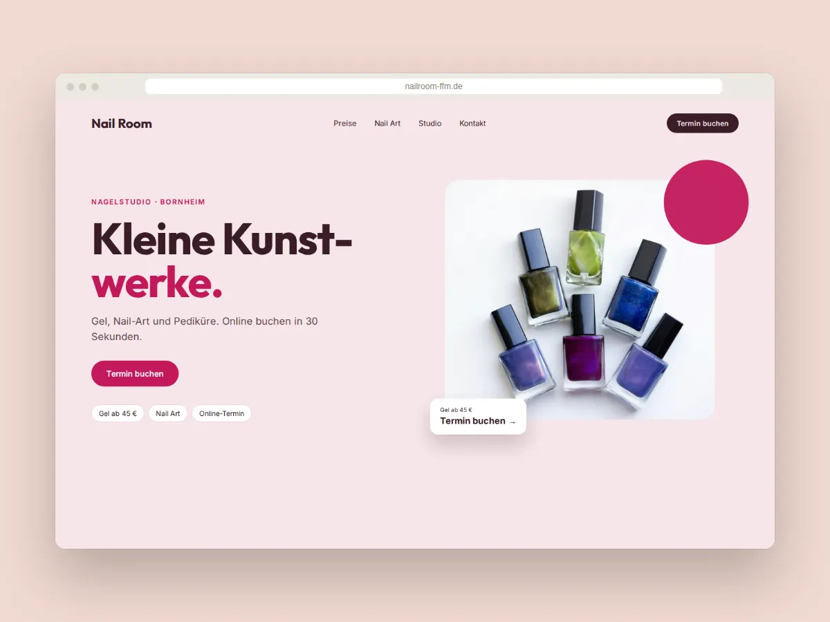 Website-Design für ein Nagelstudio in Frankfurt-Bornheim mit Online-Terminbuchung