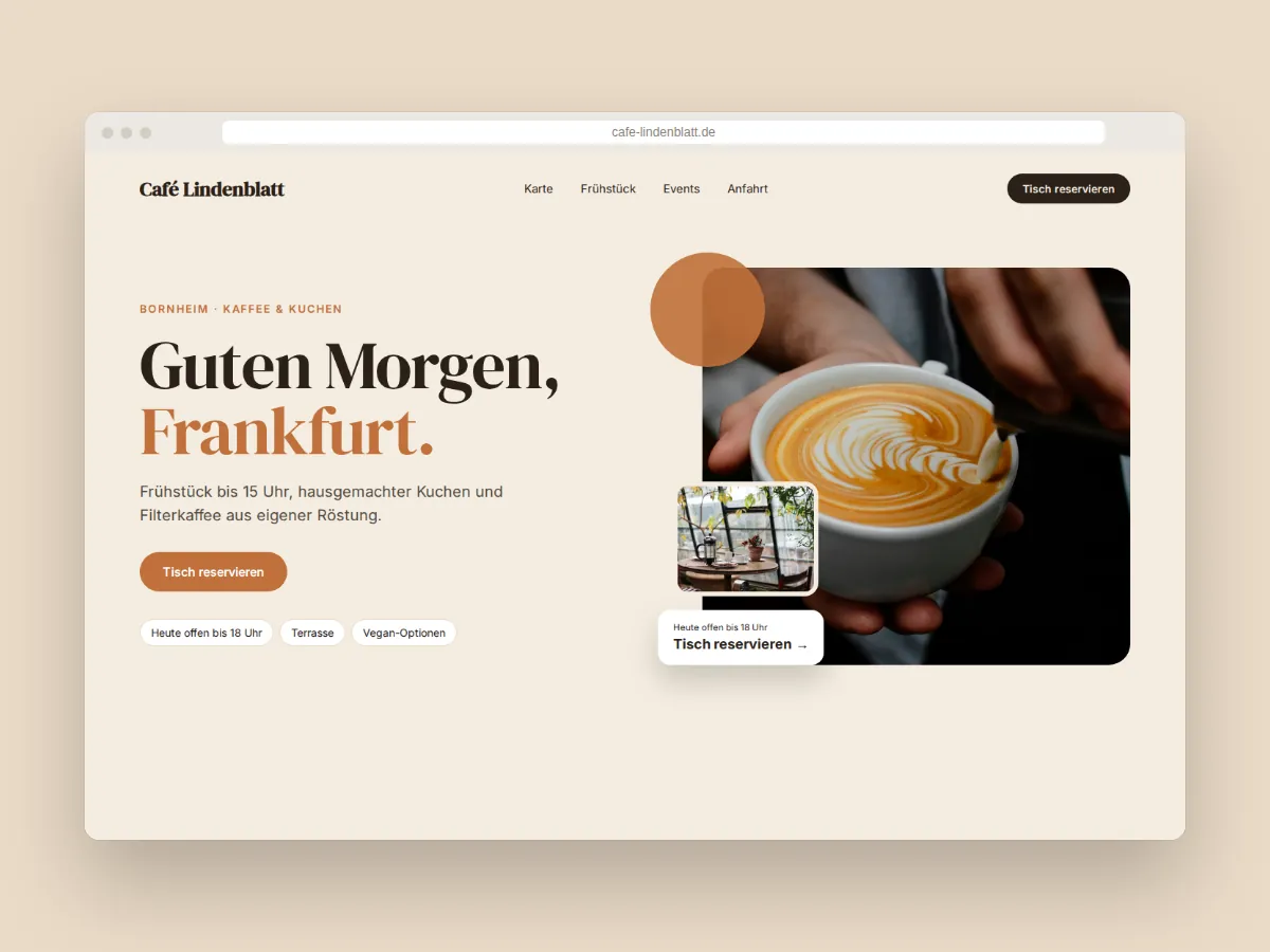 Website-Design für ein Café in Frankfurt-Bornheim