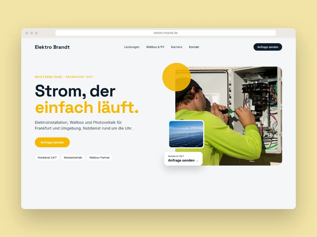 Website-Design für einen Elektrobetrieb in Frankfurt mit Notdienst